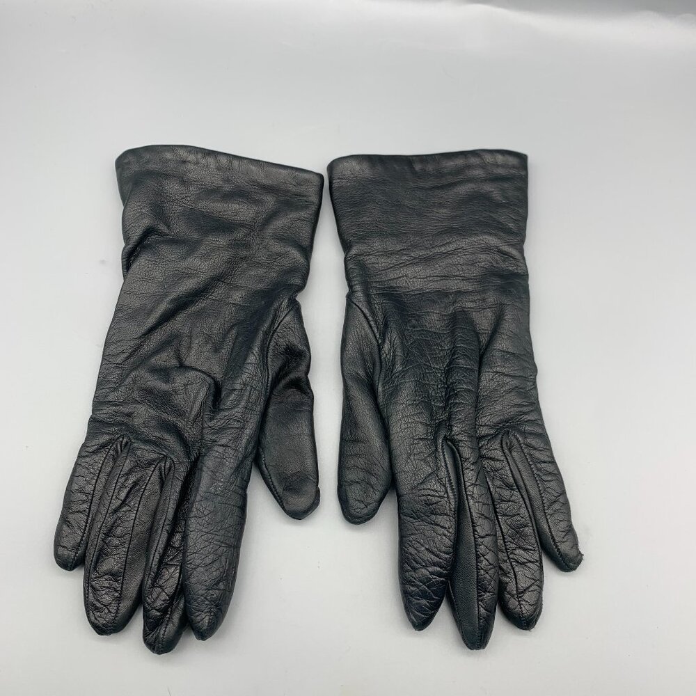 Nordstrom Ladies size 6 1/2 Black Leather Fashion Gloves with Cashmere Lining